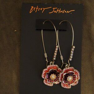 Betsey Johnson red flower pendant earrings NEW